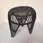 Zwart Retro Stijl Rotan Krukje / Bijzettafeltje, Ophalen, Overige materialen, Gebruikt, -