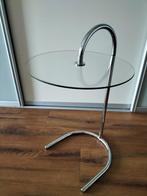 Vintage  bijzettafeltje glas en metaal.  Hoogte 68cm, Minder dan 55 cm, Gebruikt, Rond, Glas