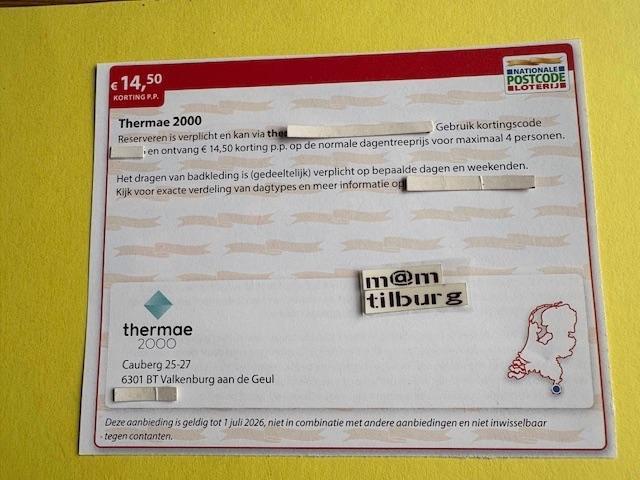 Thermae 2000 €14,50 korting p.p., Tickets en Kaartjes, Kortingen en Cadeaubonnen, Drie personen of meer, Spa of Sauna, Kortingsbon