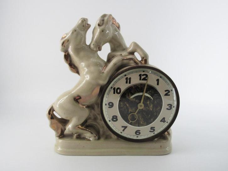 Antiek porseleinen klok met paarden (Staand), Antiek en Kunst, Antiek | Klokken, Ophalen