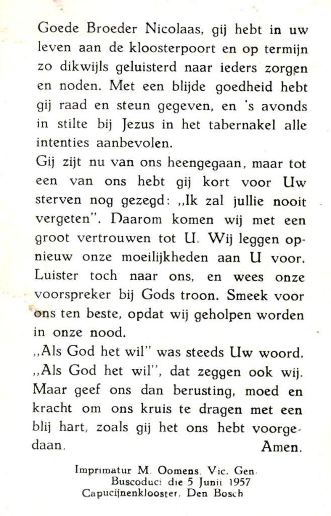 Br. Nicolaas Capucijn 1956, Ophalen of Verzenden