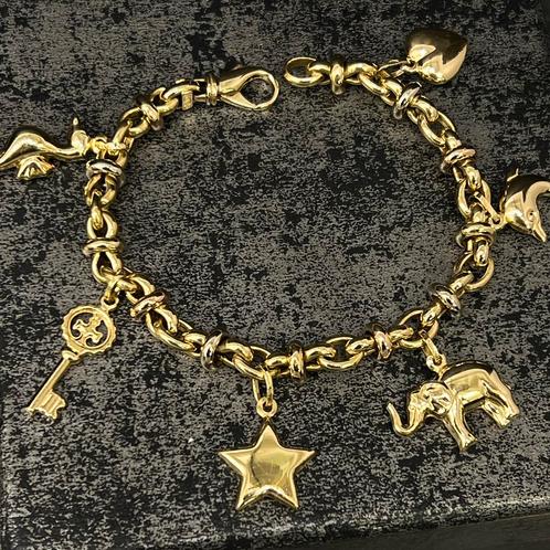 18k gouden bedels armband massief met prachtig bedels, Sieraden, Tassen en Uiterlijk, Armbanden, Nieuw, Goud, Ophalen of Verzenden