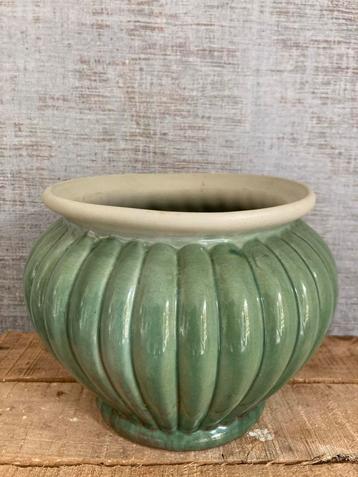 Vintage groene „pumpkin“ bloempot, in perfecte staat beschikbaar voor biedingen