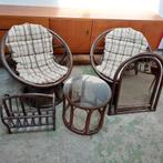 Vintage rotan manou loungeset, zithoek, Gebruikt, Bijzettafel, Rotan, Onbekend
