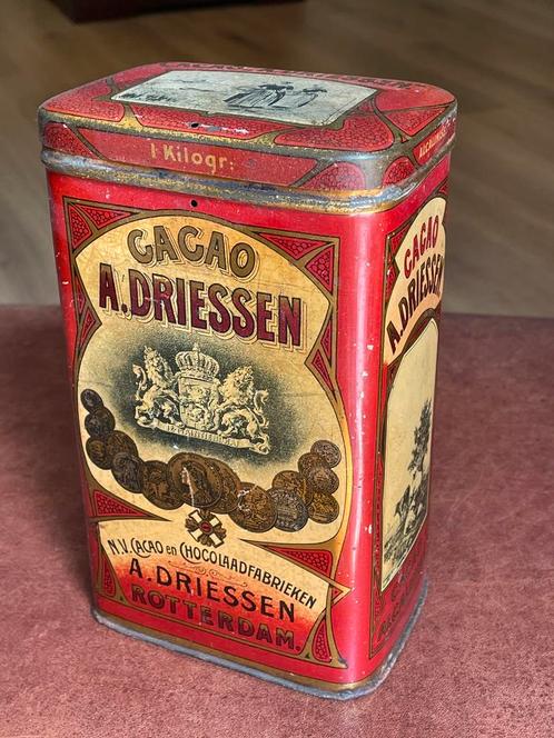 Antiek blik van A. Driessen Cacao Rotterdam, Verzamelen, Blikken, Gebruikt, Overige, Overige merken, Ophalen of Verzenden