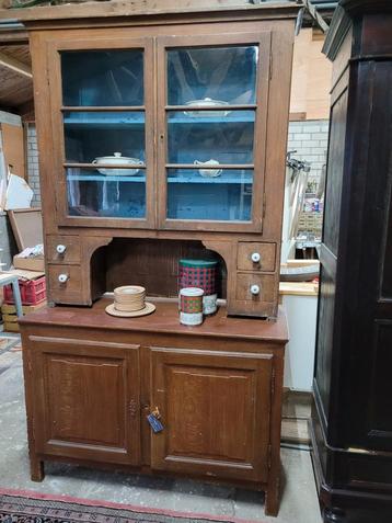 Brocante oude hoge buffetkast servieskast keukenkast H234cm.