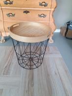 Bijzettafel ijzer met houten dienblad deksel, Huis en Inrichting, Tafels | Bijzettafels, Ophalen, Minder dan 55 cm, Gebruikt, Rond