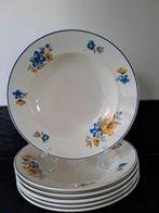 6 Crèmekleurige diepe borden met blauw-gele bloemen SCM, Ophalen of Verzenden, Zo goed als nieuw, Bord(en), Overige stijlen