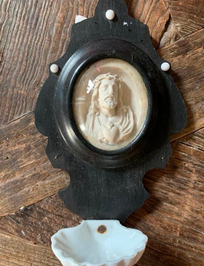 Antiek Wijwatervat met Jezus afbeelding, Antiek en Kunst, Ophalen of Verzenden