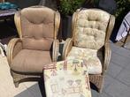 2 grote riet stoelen met kussens, gratis, Ophalen of Verzenden, Gebruikt, Rotan
