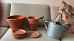 Terracotta Potten Set + Metalen Gieter, Tuin en Terras, Bloempotten, Ophalen, Gebruikt, Rond, Binnen