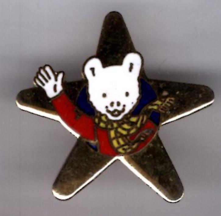 1998 Rubber Rupert The Bear koper Pin ( BLAD4_480 ), Verzamelen, Speldjes, Pins en Buttons, Nieuw, Speldje of Pin, Figuurtje, Verzenden