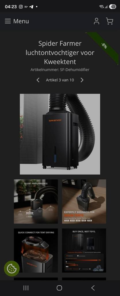 Spider Farmer dehumidifier voor Kweektent zonder rj12, Tuin en Terras, Kweekspullen, Zo goed als nieuw, Kweektent, Ophalen