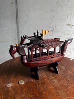Vintage Aziatisch houten modelboot – handgesneden, Antiek en Kunst, Ophalen of Verzenden