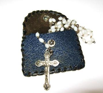 Oud beursje - etui voor rozenkrans blauw/bruin leder (6888) beschikbaar voor biedingen