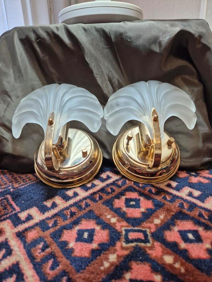 Vintage Schelp Lampen - Uniek Setje!, Huis en Inrichting, Lampen | Wandlampen, Gebruikt, Glas, Metaal, Ophalen of Verzenden