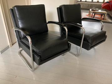 2 Vintage Jaren '30 Chroom Thonet K 410 Fauteuils Zwart beschikbaar voor biedingen