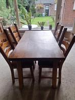 Massief eiken eettafel met vier stoelen, Huis en Inrichting, Tafels | Eettafels, Ophalen, 100 tot 150 cm, Eikenhout, 50 tot 100 cm
