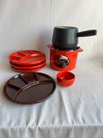 Jasba Germany vintage fondueset oranje bruin 4 borden, Ophalen of Verzenden, Gebruikt, Brander, Fondueset