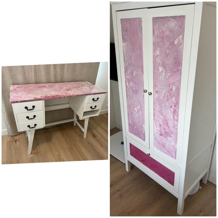 Meisjeskamer set: Kast en bureau, Huis en Inrichting, Kasten | Kledingkasten, Gebruikt, 150 tot 200 cm, 50 tot 100 cm, 50 tot 75 cm