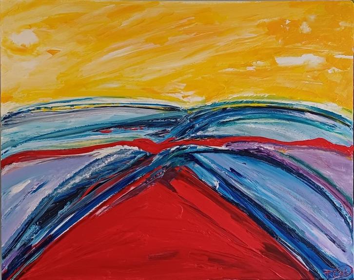 KLEURRIJK ABSTRACT GROOT FORMAAT, Antiek en Kunst, Kunst | Schilderijen | Abstract, Ophalen of Verzenden