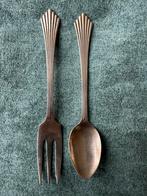 Oud vintage lepeltje en vorkje met waaiermotief, Antiek en Kunst, Ophalen of Verzenden