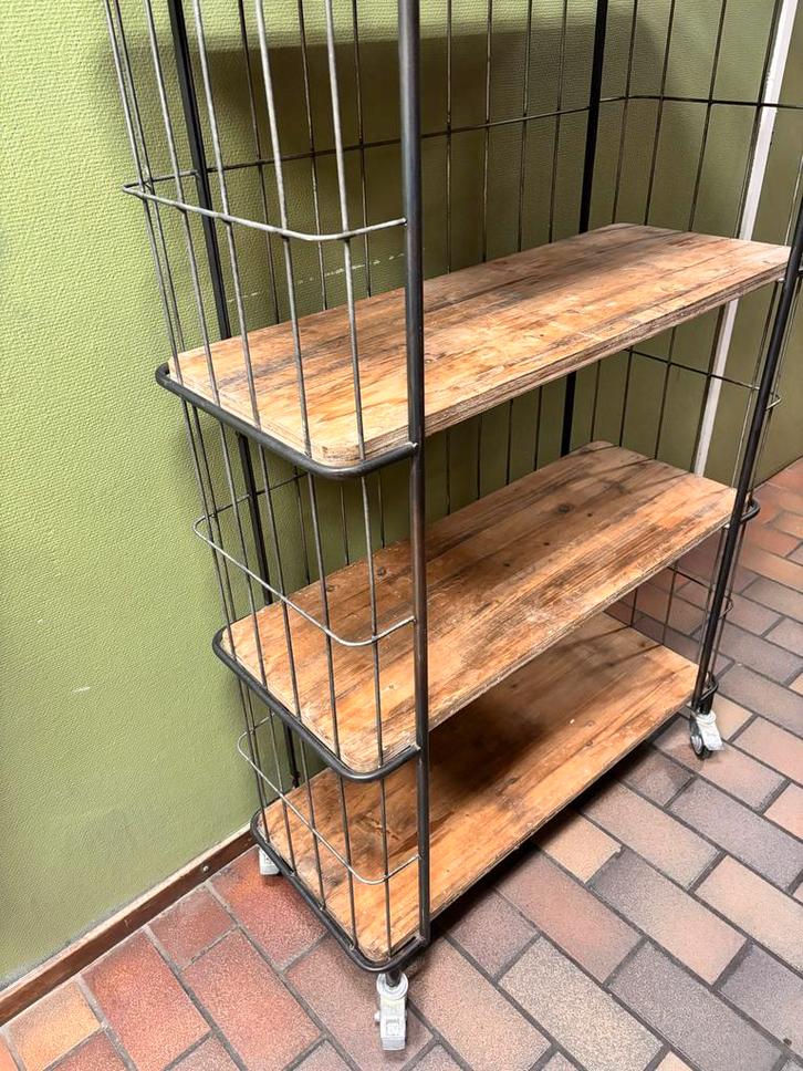 Trolley Kast met Houten Planken - 92x36x160 cm, Huis en Inrichting, Kasten | Stellingkasten, Gebruikt, Ophalen