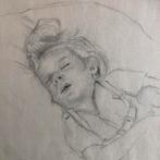 Originele oude tekening: slapend kind, Ophalen of Verzenden