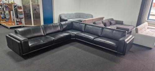 Nieuwe mega hoekbank zwart italiaans echt leder moderne bank, Huis en Inrichting, Banken | Complete zithoeken, Nieuw, Leer, Ophalen of Verzenden