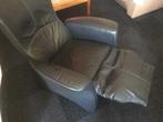 zwart lederen stoel uitklapbaar fauteuil, Huis en Inrichting, Fauteuils, Ophalen, Gebruikt, Minder dan 75 cm, Leer