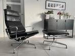 Vitra Eames ea222 fauteuil en ea223 ottoman leer zwart chroo, Huis en Inrichting, Fauteuils, Leer, Ophalen of Verzenden, Zo goed als nieuw