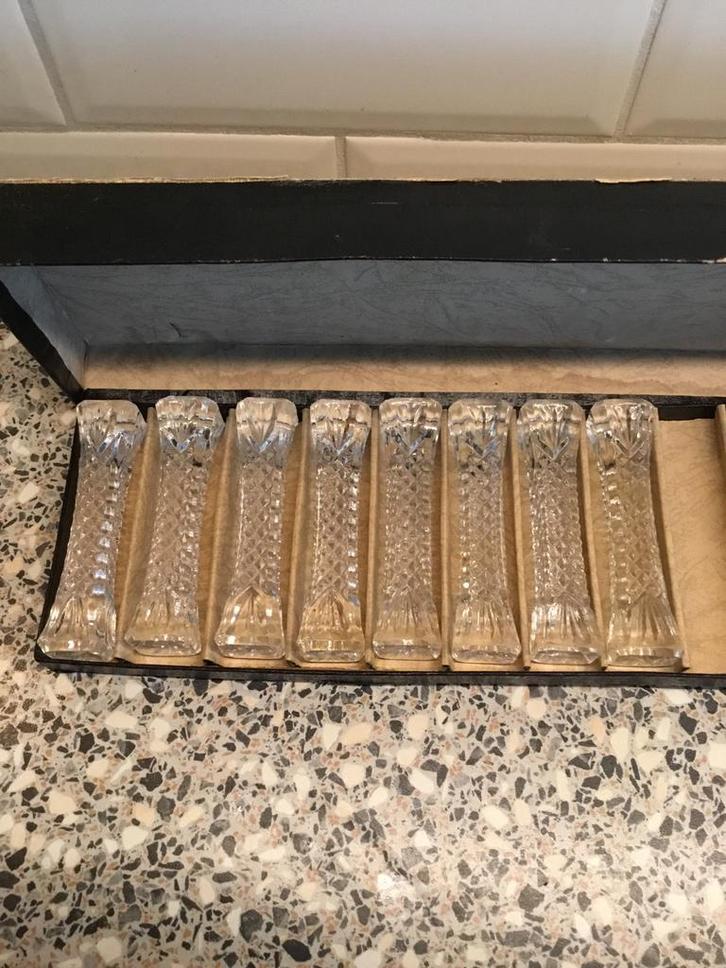 Set van 8 Kristallen Messenleggers in Doos, Antiek en Kunst, Antiek | Glas en Kristal, Ophalen of Verzenden