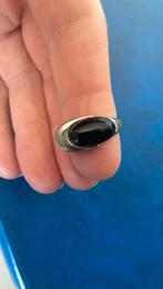 835 zilver gekeurde ring 17 mm oprekbaarzwarte steen, Gebruikt, Ophalen of Verzenden, 17 tot 18, Dame