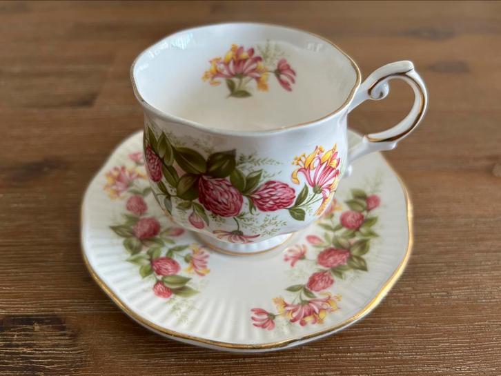 4x Queens vintage kop & schotel – o.a. Wild Flowers, Verzamelen, Porselein, Kristal en Bestek, Zo goed als nieuw, Kop en/of schotel