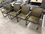 4x Leren industrie stoelen groen., Ophalen, Gebruikt, Metaal, Vijf, Zes of meer stoelen