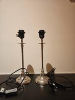 Set van 2 Zilverkleurige Tafellampen - 38cm hoog, Klassiek, Ophalen of Verzenden, Zo goed als nieuw, Metaal