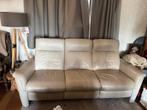 Creme leren 3 zitsbank met relaxfunctie, Huis en Inrichting, Banken | Bankstellen, Ophalen, Gebruikt, Driepersoons, Rechte bank