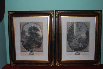 2x schilderijlijst hout + glas + verguld (17de eeuwse stijl) beschikbaar voor biedingen