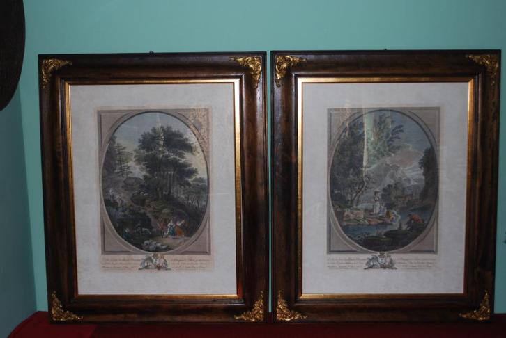 2x schilderijlijst hout + glas + verguld (17de eeuwse stijl), Antiek en Kunst, Curiosa en Brocante, Ophalen