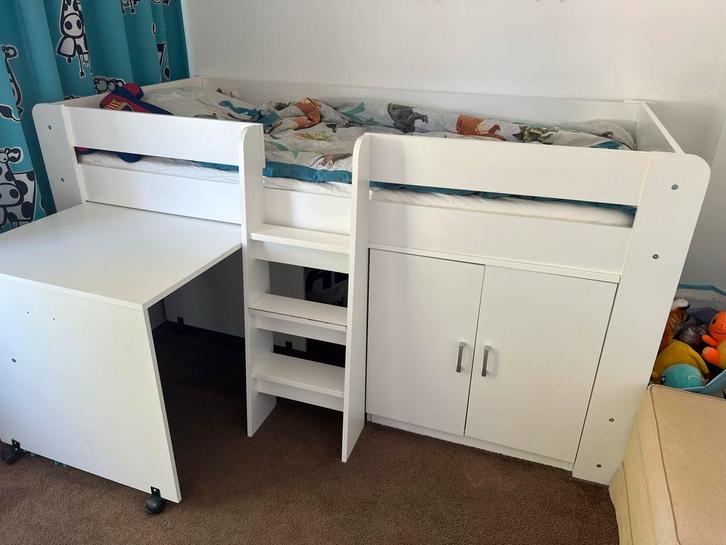 Hoogslaper met bureau en trap, Kinderen en Baby's, Kinderkamer | Bedden, Gebruikt, 180 cm of meer, 85 tot 100 cm, Hoogslaper of Stapelbed