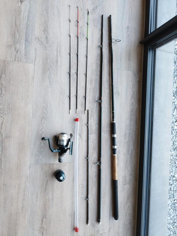 Dam Feeder Hengel 3.60m + 3 Tops + Molen, Watersport en Boten, Hengelsport | Witvissen, Gebruikt, Complete set, Ophalen
