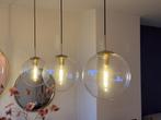 3 messing glazen hanglampen + filament LED lampen (G95 5W), Ophalen, 50 tot 75 cm, Modern, Glas