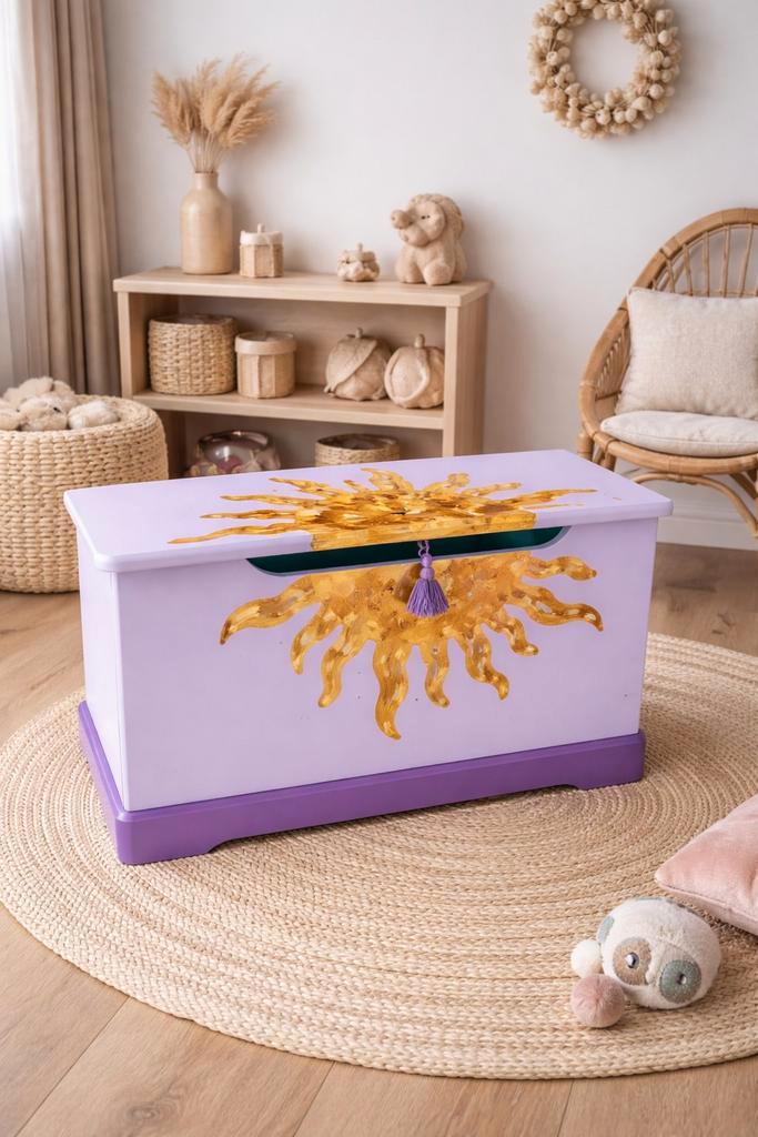 Speelgoedkist Zon voor baby/kinderkamer, Huis en Inrichting, Woonaccessoires | Kisten, Zo goed als nieuw, Minder dan 50 cm, Minder dan 50 cm