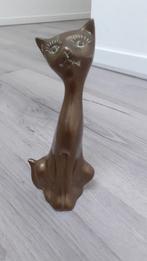 massief messing zittend kat beeldje uit de jaren 1970, Antiek en Kunst, Ophalen of Verzenden