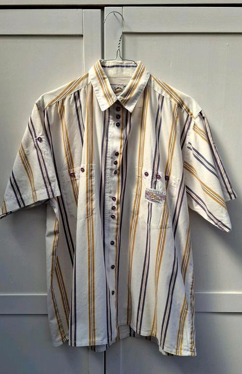 Vintage blouse, gestreept - wit - knoopjes - katoen - 90's, Kleding | Dames, Blouses en Tunieken, Gedragen, Maat 42/44 (L), Wit
