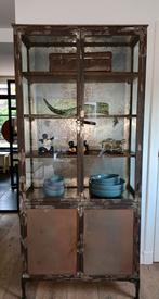 Stoere industriële vitrinekast / apothekerskast van staal, Ophalen, Gebruikt, 200 cm of meer, 50 tot 100 cm