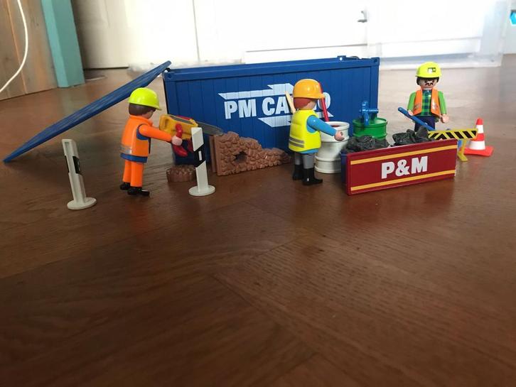 Playmobil bouwset met container en werkmannen ‍️, Kinderen en Baby's, Speelgoed | Playmobil, Gebruikt, Ophalen of Verzenden
