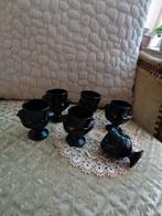 6 Vintage Franse Zwarte Opaline Eierdopjes Kip ** Mimosa **, Ophalen of Verzenden