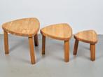 Vintage Eiken brutalist bijzettafels mimiset mid century '70