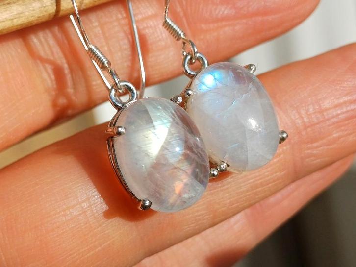 Vanoli 925 zilveren oorbellen met regenboog maansteen, Sieraden, Tassen en Uiterlijk, Oorbellen, Nieuw, Hangers, Zilver, Wit, Met edelsteen